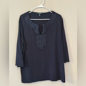Lauren Ralph Lauren Tunic Womens 3X Black Pullover Blouse